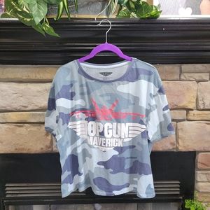 Top Gun Maverick graphic cropped blue camo short sleeve tee XXL (19)